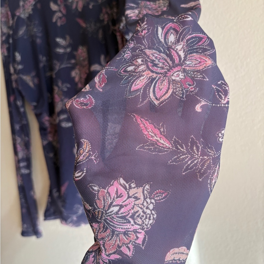 Maurices Floral Mesh Mock Neck Blouse - Picture 6 of 8